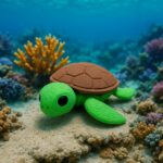Shellsurfer sea turtle, articulated 3D model, PrintForge, 6x6x2 cm, crafted with PLA, BPA Free, Green & Brown