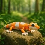 Gripzard gecko, articulated 3D model, PrintForge, 12x7x2 cm, crafted with PLA, BPA Free, Orange & White