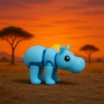 Tintedtusk hippo, articulated 3D model, PrintForge, 7x6x3 cm, crafted with PLA, BPA Free, Blue