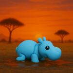 Tintedtusk hippo, articulated 3D model, PrintForge, 7x6x3 cm, crafted with PLA, BPA Free, Blue - Image 5