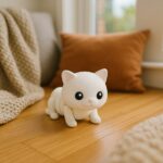 Twist-a-meow cat, articulated 3D model, PrintForge, 6x4x3 cm, crafted with PLA, BPA Free, White