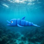 Aquashift dolphin, articulated 3D model, PrintForge, 10x5x4 cm, crafted with PLA, BPA Free, Blue