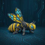 Mecha bee, articulated 3D model, PrintForge, 10x8x4 cm, crafted with PLA, BPA Free, Multicolor