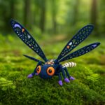 Glimmer fly, articulated 3D model, PrintForge, 12x9x6 cm, crafted with PLA, BPA Free, Multicolor
